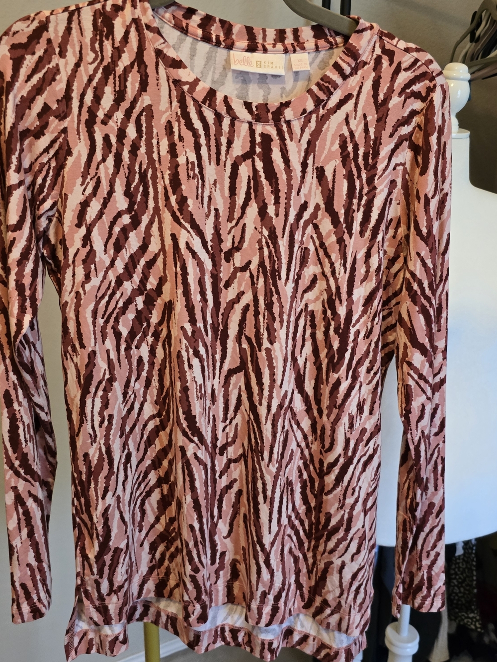 Belle by Kim Gravel Pink and Brown Zebra-Print Long Sleeve Tunic